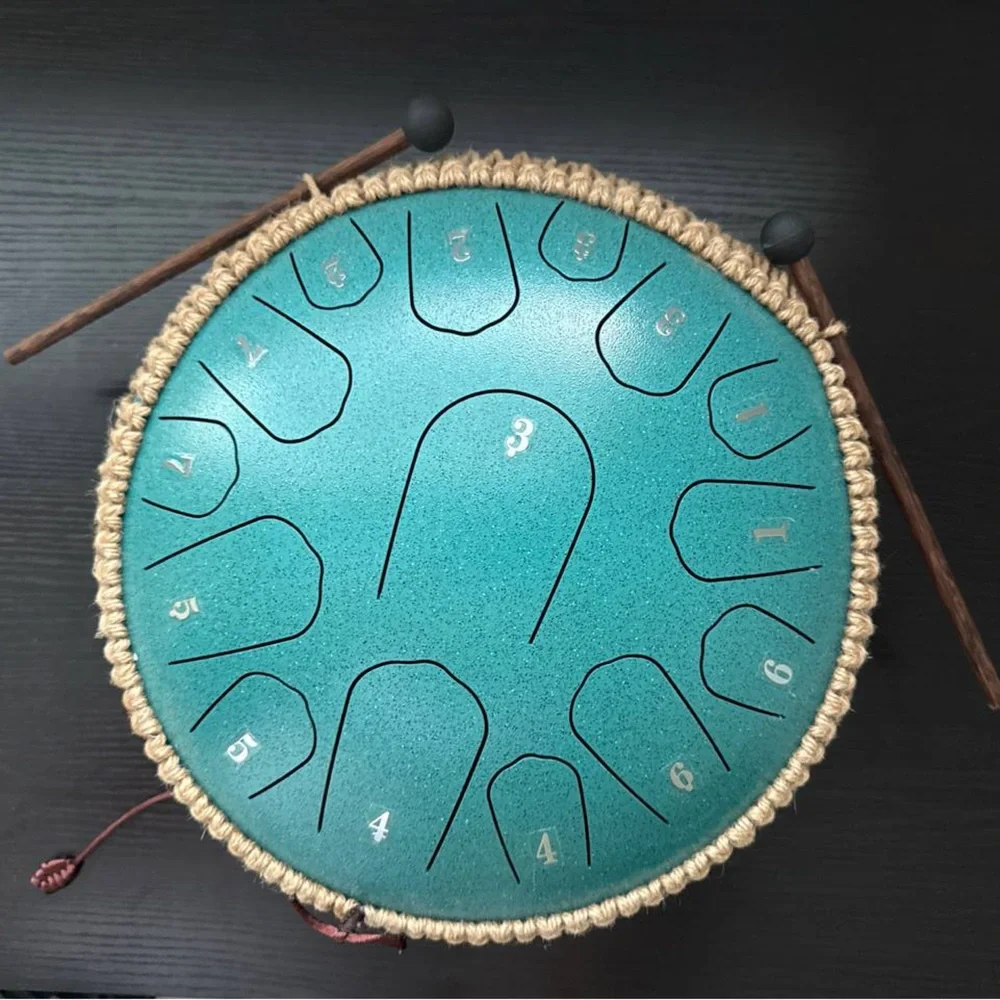 Teal Steel Tongue Drum with Mallets - Picture 2 of 3